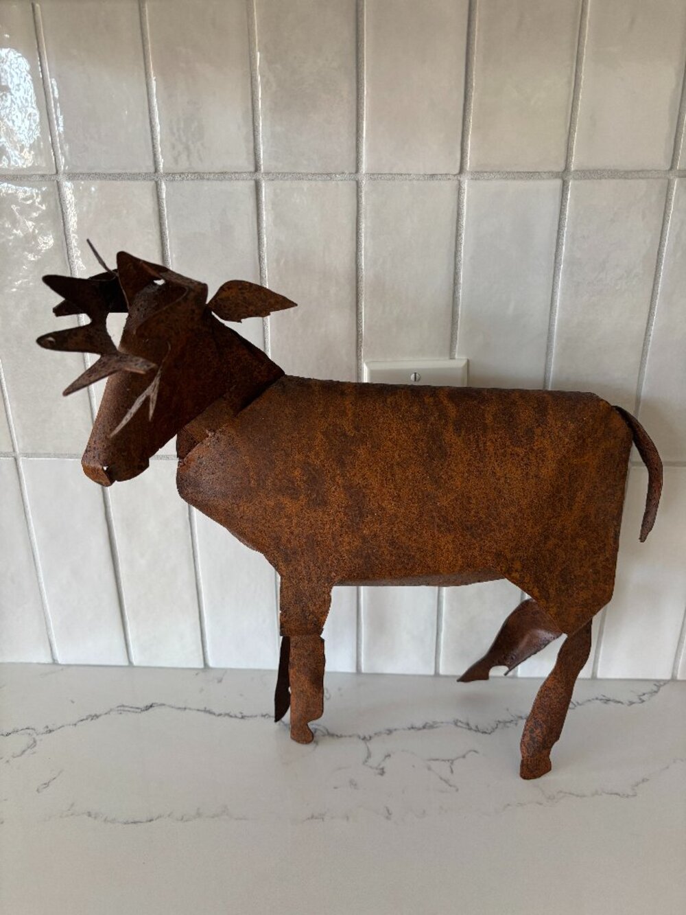 Rustic Deer Sculpture Crafted from Weathered Sheet Metal with a Rusted Finish